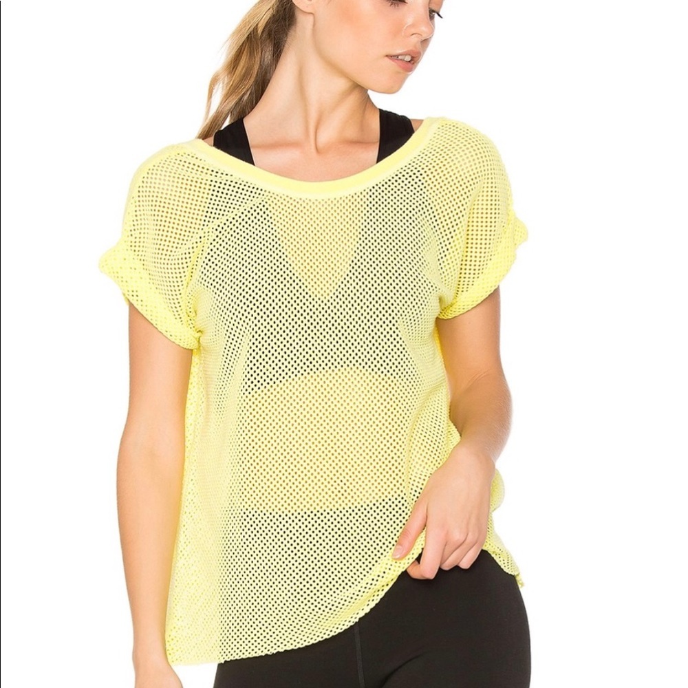 Free People Hot Stuff Tee in Yellow Sm Y2K Mesh Lace Open Weave See Through Neon